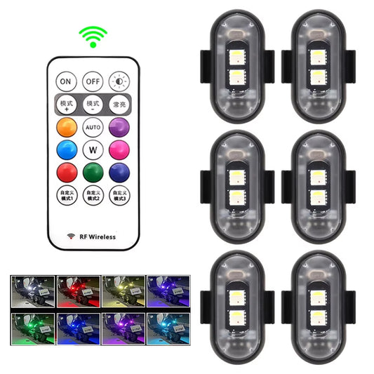 Car Motorcycle RGB LED Strobe Lights 8 Colors LED Flash Position Wireless Light Aircraft Airplane Helicopter Warning Lights