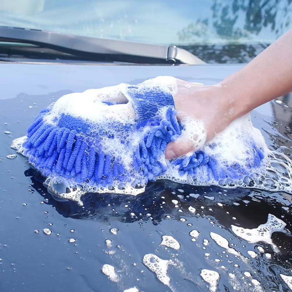 1 Pc Blue Microfiber Chenille Car Wash Sponge Care Washing Brush Pad Cleaning Tool Auto Washing Towel Gloves Styling Accessories