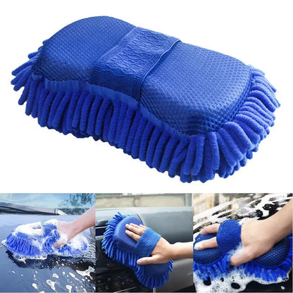 1 Pc Blue Microfiber Chenille Car Wash Sponge Care Washing Brush Pad Cleaning Tool Auto Washing Towel Gloves Styling Accessories