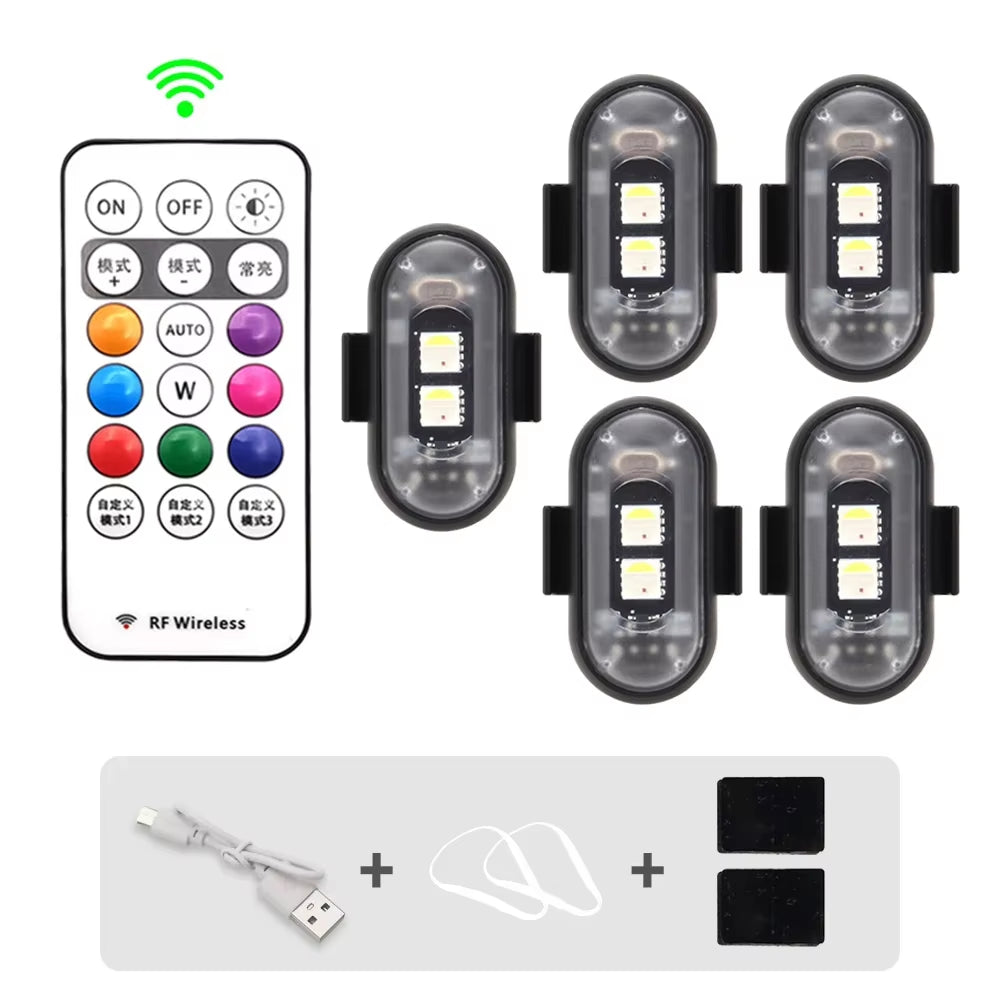 Car Motorcycle RGB LED Strobe Lights 8 Colors LED Flash Position Wireless Light Aircraft Airplane Helicopter Warning Lights