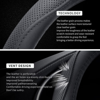 Microfiber Leather 15" Universal Fit Car Steering Wheel Cover, Elastic Breathable and Odorless, Black