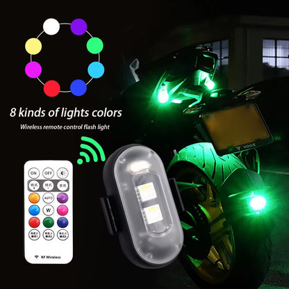 Car Motorcycle RGB LED Strobe Lights 8 Colors LED Flash Position Wireless Light Aircraft Airplane Helicopter Warning Lights